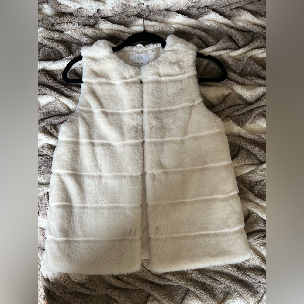 Zara girls faux fur vest White